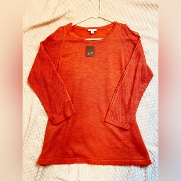 J Jill NWT "Zinnia" Tangerine Orange Linen Blend Cold Shoulder Sweater Size S - Picture 2 of 6